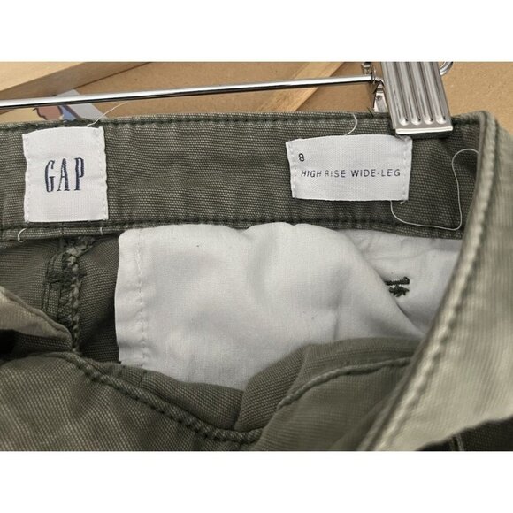 Gap High Rise Wide-Leg Button Fly Pants Green Cotton Stretch Utility Women's 8 - Picture 4 of 7